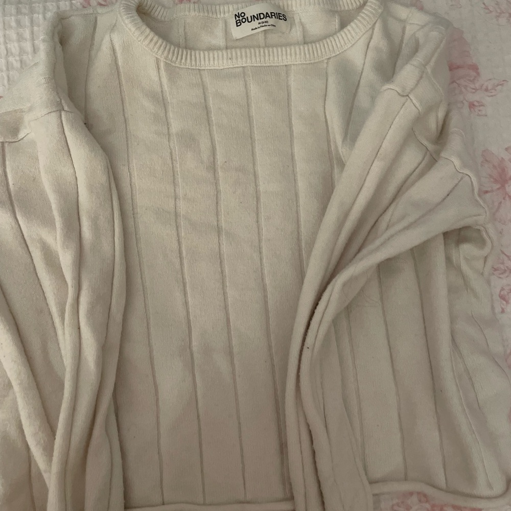 No Boundaries Women's Ribbed White Sweater